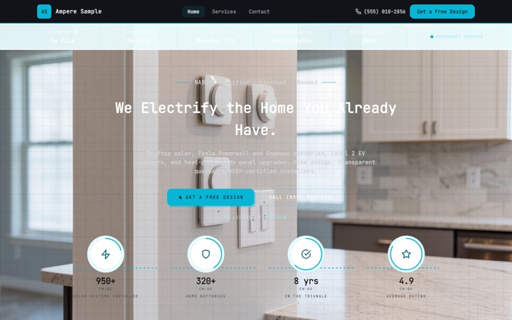 Ampere — a finished Electrician · Electrical Services site built on this design