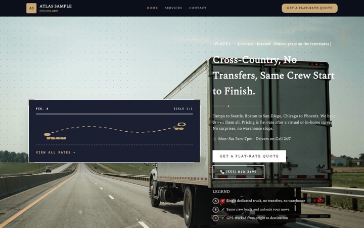 Atlas — a finished Moving Company · Residential & Commercial site built on this design
