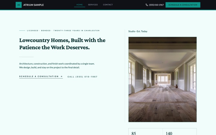 Atrium — a finished Construction · General Contractor site built on this design
