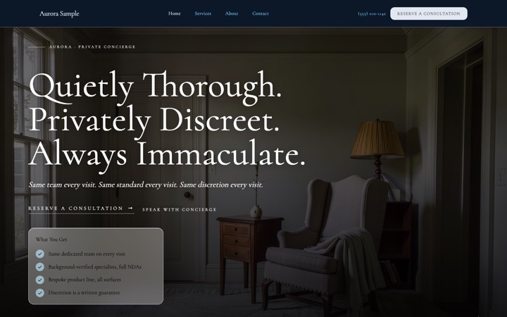 Aurora — a finished Premium Cleaning · Boutique Homes site built on this design