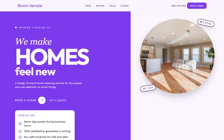 Bloom — a finished Modern Cleaning · Bold & Eco-Friendly site built on this design