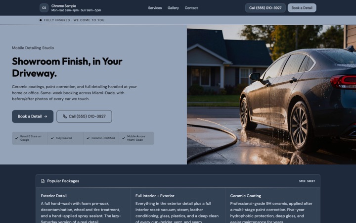 Midnight Shine — a finished Mobile Detailing · Premium Services site built on this design