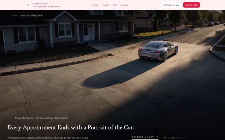 Cinematic — a finished Mobile Detailing · Premium Services site built on this design