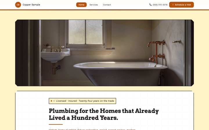 Copper — a finished Plumber · Plumbing Services site built on this design
