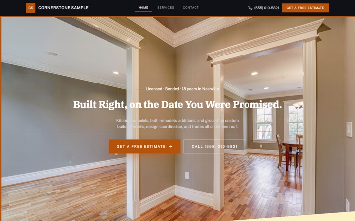 Cornerstone — a finished Construction · General Contractor site built on this design