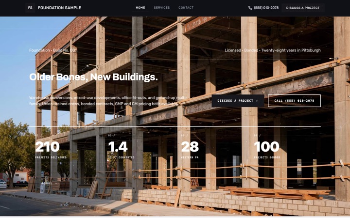 Foundation — a finished Construction · General Contractor site built on this design