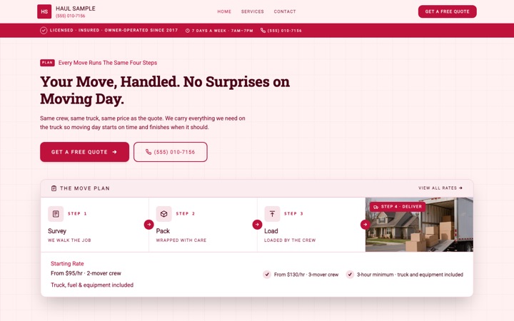Haul — a finished Moving Company · Residential & Commercial site built on this design