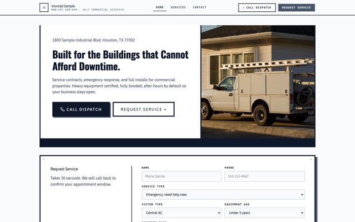 Ironclad — a finished HVAC · Emergency Services site built on this design