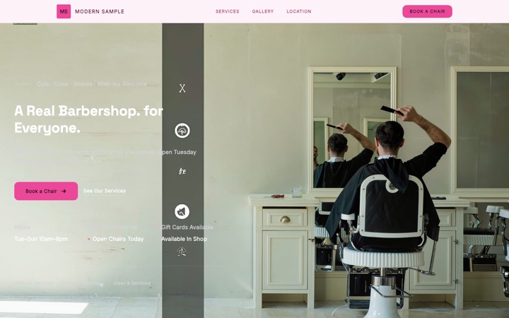 Modern — a finished Barber Shop · Men's Grooming site built on this design