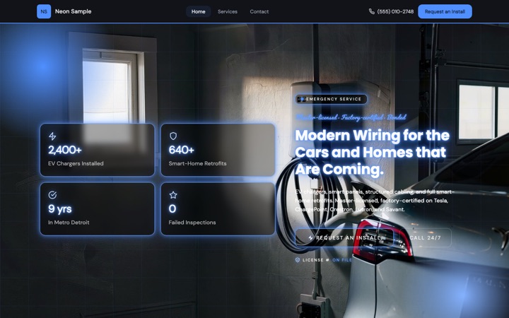 Neon — a finished Electrician · Electrical Services site built on this design