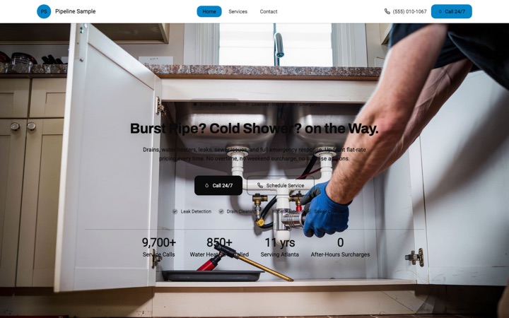 Pipeline — a finished Plumber · Plumbing Services site built on this design