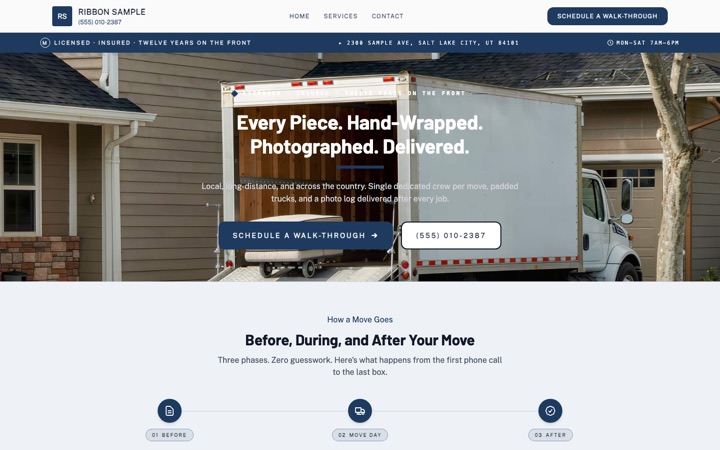 Ribbon — a finished Moving Company · Residential & Commercial site built on this design