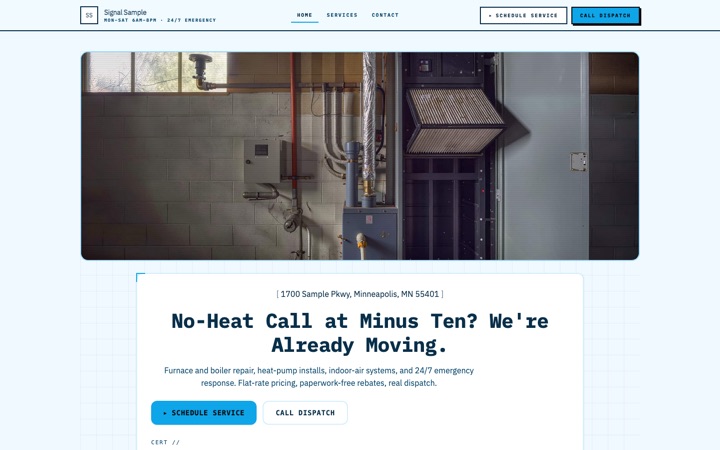 Signal — a finished HVAC · Emergency Services site built on this design