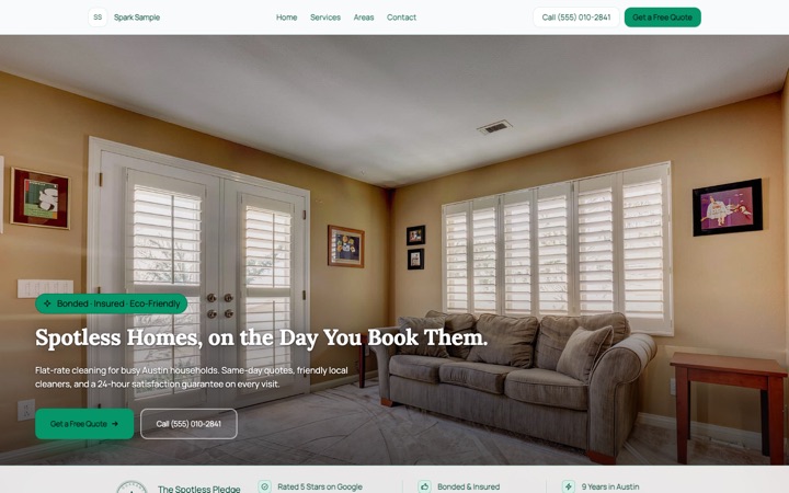 Spark — a finished Cleaning · Home Services site built on this design