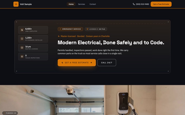 Volt — a finished Electrician · Electrical Services site built on this design