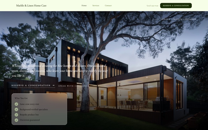 Aurora — live Premium Cleaning · Boutique Homes demo site