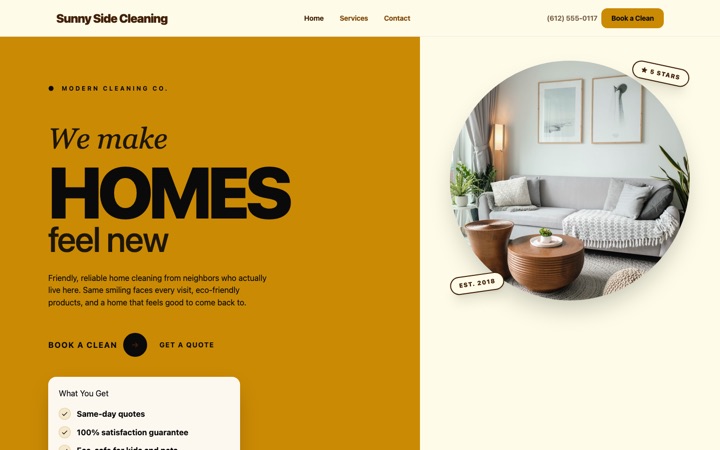Bloom — live Modern Cleaning · Bold & Eco-Friendly demo site