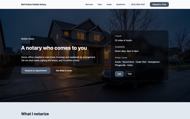 Seal — live Mobile Notary · Professional Services demo site