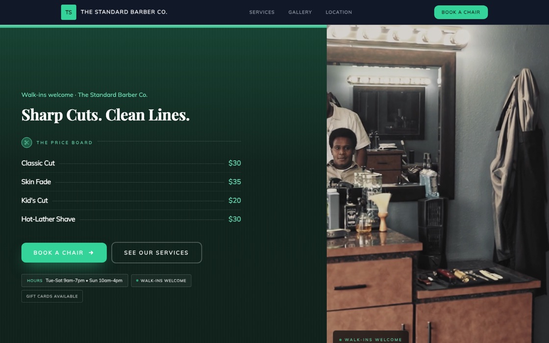 The Standard Barber Co., a real Buildrok barbershop site